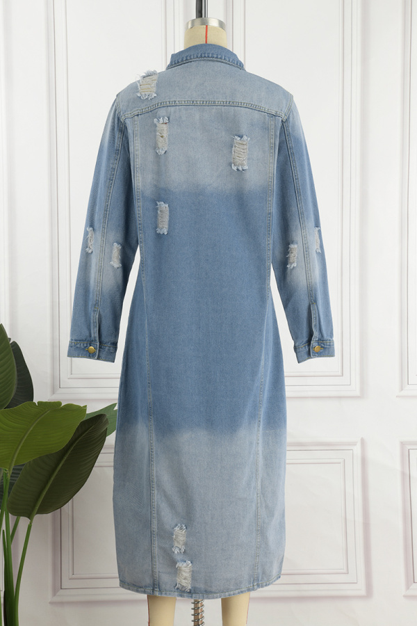 Casual Distressed Buttons Turndown Collar Sleeveless Loose Denim Jacket