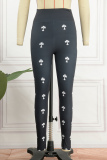 Black Casual Print Patchwork Skinny High Waist Pencil Trousers