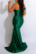 Navy Blue Sexy Solid Patchwork Slit Oblique Collar Evening Dress Dresses