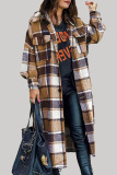 Red Casual Plaid Patchwork Cardigan Turndown Collar Outerwear