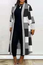 Black And White Casual Print Patchwork Cardigan Collar Outerwear