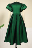 Green Elegant Solid Patchwork With Bow Square Collar A Line Dresses