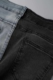 Black Casual Patchwork Contrast High Waist Regular Denim Jeans