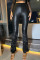 Black Street Solid Patchwork Fold Skinny High Waist Pencil Solid Color Bottoms