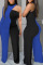 Blue Casual Patchwork Asymmetrical O Neck Regular Jumpsuits
