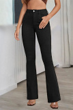 Black Casual Solid Basic Mid Waist Regular Denim Jeans