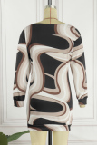 Light Brown Casual Print Patchwork V Neck Long Sleeve Dresses