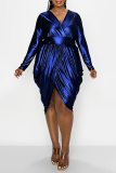 Silver Party Solid Fold Plus Size Dresses