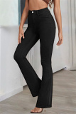 Black Casual Solid Basic Mid Waist Regular Denim Jeans