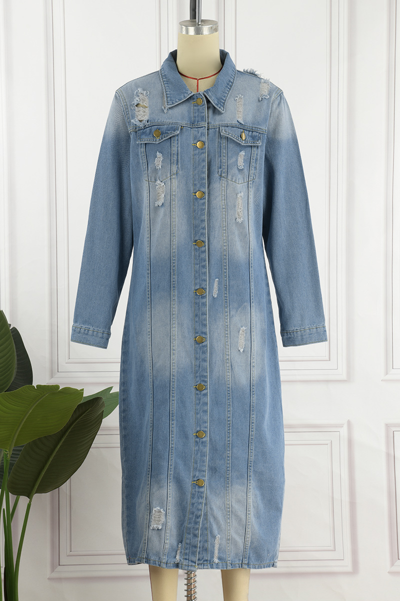 Casual Distressed Buttons Turndown Collar Sleeveless Loose Denim Jacket