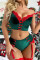 Green Sexy Living Solid Patchwork Backless Christmas Day Lingerie