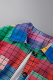 Multicolor Casual Plaid Patchwork Turndown Collar Tops