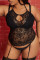 Black Sexy Living Solid Hollowed Out Patchwork See-through Lingerie