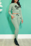 Light Green Casual Sportswear Print Patchwork O Neck Long Sleeve Two Pieces