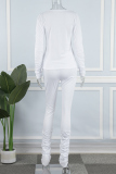 White Casual Solid Fold O Neck Long Sleeve Two Pieces