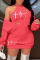 Brick Red Casual Print Basic O Neck Long Sleeve Two Pieces