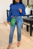 Green Fashion Casual Solid Basic Turtleneck Tops