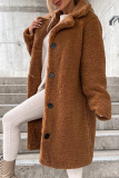 Apricot Casual Solid Buckle Solid Color Turndown Collar Outerwear