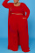 Rose Red Casual Solid Cardigan Vests Pants O Neck Plus Size Two Pieces