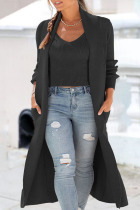 Black Casual Solid Patchwork Cardigan Collar Outerwear(Two Pieces)