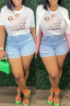 White Street Vintage Gradual Change Print Letter O Neck T-Shirts