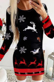 White Red Casual Print Patchwork V Neck Long Sleeve Dresses