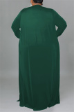 Green Casual Solid Cardigan Vests Pants O Neck Plus Size Two Pieces