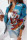 Blue Casual Print Cardigan Turn-back Collar Outerwear