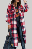 Rose Red Casual Plaid Patchwork Cardigan Turndown Collar Outerwear