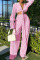 Pink Sexy Solid Bandage Patchwork V Neck Long Sleeve Two Pieces