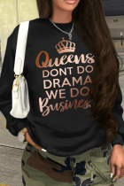 Black Casual Street Print Patchwork O Neck Tops