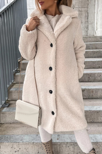 Apricot Casual Solid Buckle Solid Color Turndown Collar Outerwear