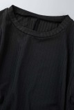Black Casual Solid Patchwork Frenulum O Neck Long Sleeve Plus Size Dresses