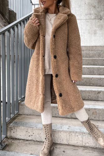 Khaki Casual Solid Buckle Solid Color Turndown Collar Outerwear