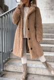 Coffee Casual Solid Buckle Solid Color Turndown Collar Outerwear