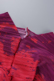 Pink Purple Casual Print Patchwork V Neck Pencil Skirt Dresses
