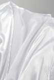 White Casual Solid Bandage Patchwork Fold V Neck Long Dress Plus Size Dresses