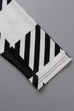 White Casual Geometric Print Patchwork Slit Turtleneck Plus Size Jumpsuits
