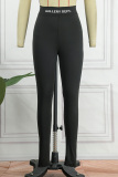 Black Casual Letter Print Basic Skinny High Waist Pencil Trousers