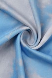 Blue Casual Print Tie Dye Draw String Frenulum Fold O Neck Plus Size Two Pieces