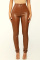 Caramel Colour Casual Solid Pocket Skinny High Waist Conventional Solid Color Bottoms