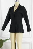 Black Casual Solid Patchwork Turn-back Collar Outerwear