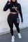 Black Casual Print Letter O Neck Long Sleeve Two Pieces