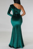 Black Elegant Solid Patchwork Fold Oblique Collar Trumpet Mermaid Dresses