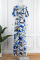 Multicolor Casual Print Patchwork Frenulum V Neck Short Sleeve Dress Dresses