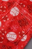 Red Casual Living Print Frenulum Christmas Day Sleepwear