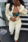 Cream White Street Solid Patchwork Cardigan Collar Long Sleeve Two Pieces