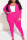Rose Red Casual Solid Cardigan Pants Cardigan Collar Plus Size Two Pieces