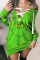 Green Casual Print Bandage Hollowed Out Patchwork V Neck T-shirt Dress Dresses