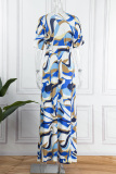 Multicolor Casual Print Patchwork Frenulum V Neck Short Sleeve Dress Dresses